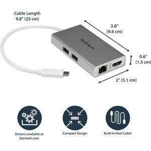 StarTech DKT30CHPDW, USB-C Docking Station for Notebook, 60W, 1xHDMI, 1xGbE LAN, 2xUSB3.0, 2xUSB-A, Wired, 3 Year Warranty