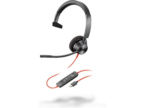 HP/Poly 8X215AA, Blackwire 3310 UC, Wired Mono Headset, USB-C/A, Black, 2 Year Warranty