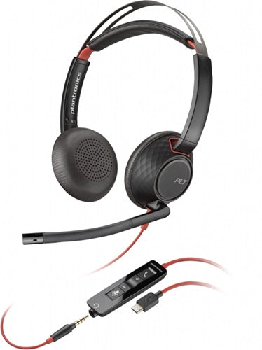 HP/Poly 8X231AA, Blackwire C5220 UC, Wired Stereo Headset, USB-C/A + 3.5mm, Black, 2 Year Warranty (Works with Mobile and PC)