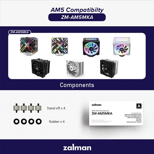 Zalman ZM-AM5MKA, AMD AM5 Kit for Zalman CPU Air Cooler Fans, Stand Off x4, Rubber x4, 1 Year Warranty
