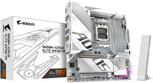Giagabyte GA-B850M-A ELT-WF6E-ICE, Micro ATX, AMD AM5, 4xDDR5, 2xM.2, 4xSATA, RAID, 2xPCIe, 1xHDMI, 1xDP, GbE LAN, Wireless AX+Bluetooth, 1xUSB-C, 4xUSB2.0, 7xUSB3.2, 3 Year Warranty