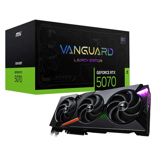 MSI GeForce RTX 5070 12G VANGUARD SOC LAUNCH EDITION, Nvidia GeForce RTX 5070, 12GB GDDR7, Core Clock: 2655MHz, Cuda Core: 6144, 1xHDMI, 3xDP, PSU: 650W, PCIe5.0, 3 Year Warranty