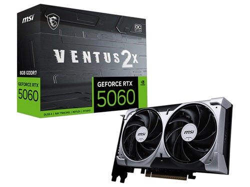 MSI G5060-8V2CV1, Nvidia RTX 5060 VENTUS 2X OC, 8GB GDDR7, Core Clock: 2535MHz, Cuda Core: 3840, 1xHDMI, 3xDP, PSU: 550W, PCIe5.0, 3 Year Warranty