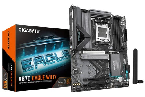 Gigabyte GA-X870-EAGLE-WIFI7, ATX, AMD AM5, 4xDDR5, 3xM.2, 4xSATA, RAID, 3xPCIe, 1xHDMI, GbE LAN, Wi-Fi 7+Bluetooth, 2xUSB4 Type-C(DP-Alt Mode), 4xUSB3.2, 4xUSB2.0, 3 Year Warranty