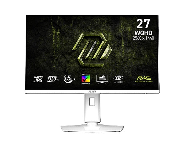 MSI MAG 274QRFW X32, 27" WQHD IPS Gaming Monitor, 2560x1440, 16:9, 0.5ms, 320Hz, G SYNC Compatible, 2xHDMI, 1xDP, VESA, Height Adjustable, Swivel, Pivot, Tilt, 3 Year Warranty