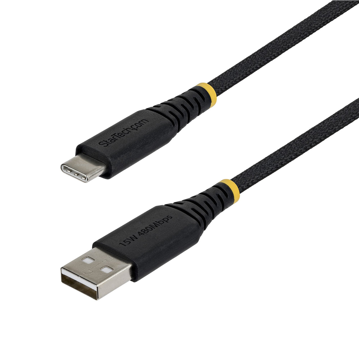 StarTech.com 2m (6.6ft) USB-A to USB-C Fast Charging Cable, 15W 3A, Dual-Layer Braided Nylon/TPE Jacket, Durable USB-A to Type C Charger Cord, USB A to USB C Cable