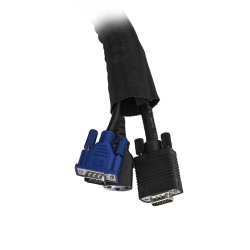 StarTech.com 6.5' (2m) Cable Management Sleeve - Flexible Coiled Cable Wrap - 1.0-1.5" dia. Expandable Sleeve - Polyester Cord Manager/Protector/Concealer - Black Trimmable Cable Organizer