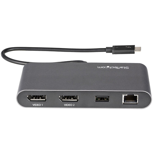 StarTech.com Dual-Monitor Thunderbolt Mini Dock, 4K 60Hz DisplayPort, Driverless Hub for Windows & Mac, Gigabit Ethernet, 1x USB-A (USB 5Gbps), 11in (28cm) Cable