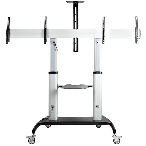 StarTech.com Dual TV Cart for 37-60in VESA TVs up to 110lb/50kg each - Height Adjustable TV Mount, Mobile Display Cart w/ Equipment Shelves - Rolling TV Cart on Wheels - Rolling TV Stand