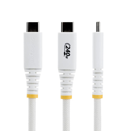 StarTech.com 2m (6ft) USB-C Charging Cable, Durable and Ultra-Flexible, 240W (5A) PD EPR, USB 2.0 Laptop Charger Cable, USB-IF Certified, Rugged USB-C Charging Cord - White
