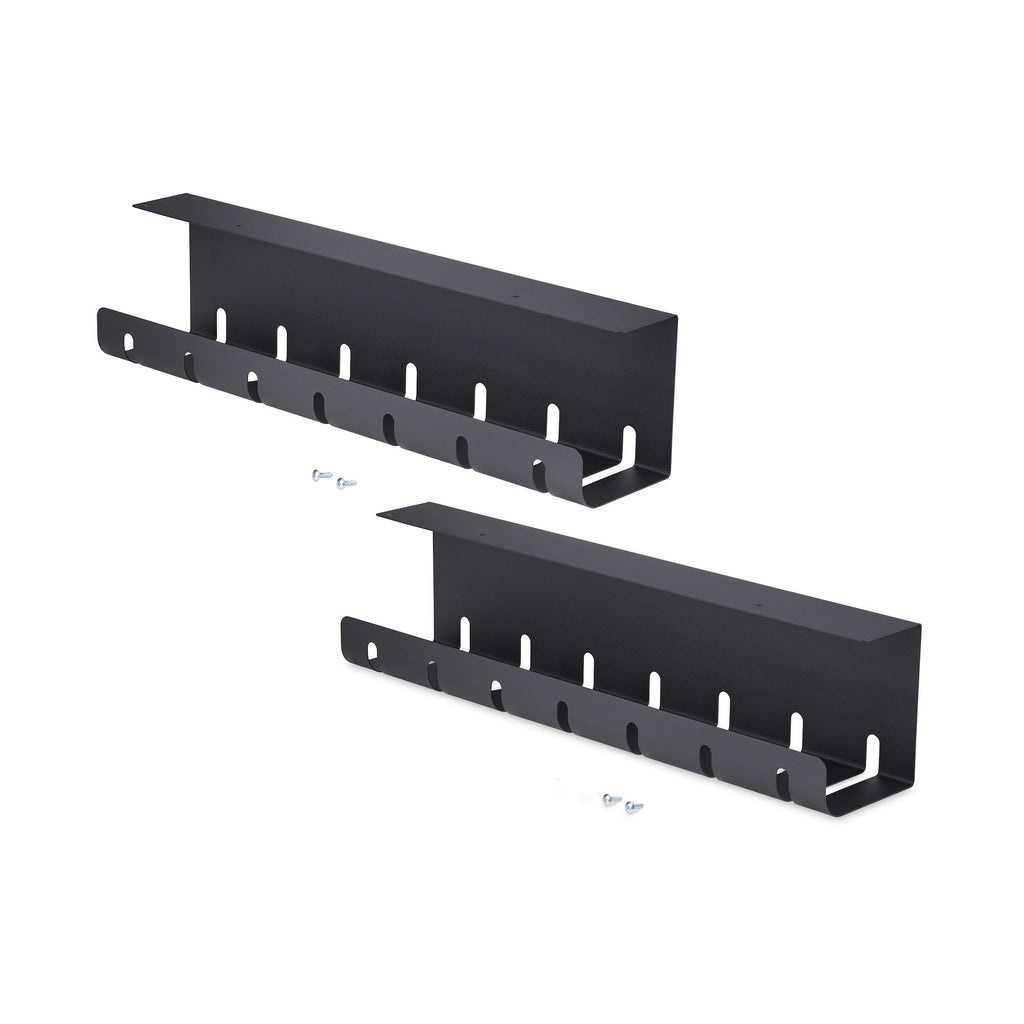 StarTech.com 2-Pack Under Desk Cable Management Tray, 42" Long (21" Per Tray), Metal Slotted Style Cable Organizer, Screw-On Install, Power Bar Holder, Black, TAA