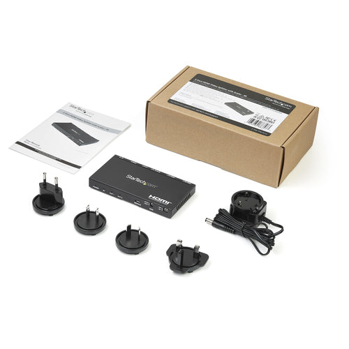 StarTech.com 2-Port HDMI Splitter (1x2) - 4K 60Hz UHD HDMI 2.0 Audio Video Splitter w/ Scaler & Audio Extractor (3.5mm/SPDIF) - Dual HDMI Splitter (1-In 2-Out) - EDID Copy - TV/Projector