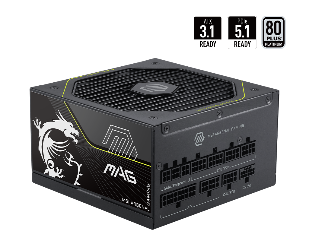 MSI MAG A1200PLS PCIE5, 1200W/ATX 3.1/BLACK/80+ PLATINUM/PCIe 5.1/FULLY MODULAR, 10 Year