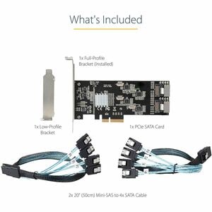 Startech 8P6G-PCIE-SATA-CARD, SATA Controller - Serial ATA/600 - PCI Express 2.0 x4 - Plug-in Card - 2 SFF-8087 (36 Pin, Internal Mini-SAS) - 8 Total SATA Port(s) - 8 SATA Port(s) Internal - PC, Mac, Linux