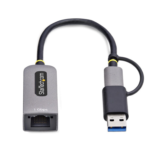 StarTech.com USB-C to Ethernet Adapter with USB-A Dongle, 10/100/1000Mbps, USB 3.0 to Gigabit Ethernet Network Adapter, 6in/15cm Attached Cable, USB GbE Adapter