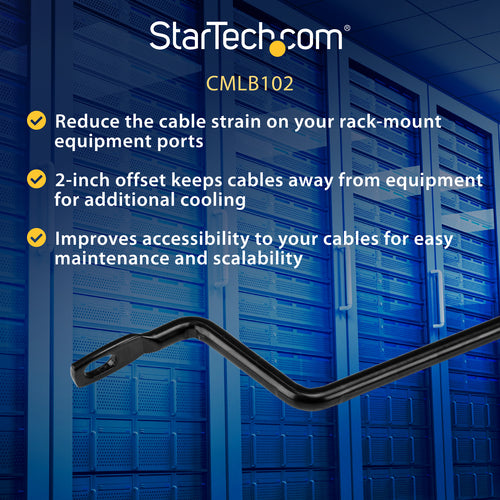 StarTech.com 10-Pack Horizontal Lacing Bar with 2in (5.1cm) Offset at 75 Degrees, Server Rack Cable Management, 19" Network Rack-Mount Cord Organizer
