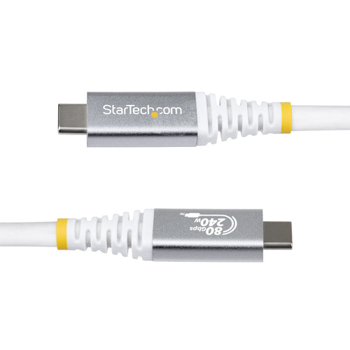 StarTech.com 1.5m (5ft) USB4 Cable, 80Gbps, USB-IF Certified USB-C Cable, 240W PD, 8K 120Hz/4K 240Hz DP2.1 DP80, TPE Jacket, Thunderbolt 4 Compatible - White USB-C Cord