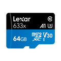 Lexar High-Performance 633x 64GB microSDHC™/ microSDXC™ UHS-I Card BLUE Series without adaptor 64GB – C10, UHS-I (U3), up to 100MB/s read,without adap