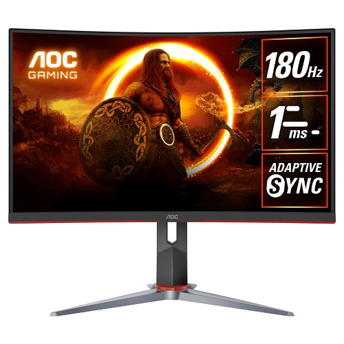 AOC CQ27G2X, 27" VA Curved, 2560x1440, 16:9, 1ms, 180Hz, Adaptive Sync, 1xHDMI, 1xDP, VESA, Adjustable Height, Tilt, Swivel, Pivot, 3 Year Warranty