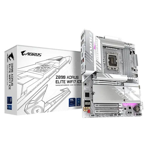 Gigabyte Z890 AORUSELITE WF7 ICE, Intel LGA 1851 ATX Motherboard, 4x DDR5 ~256GB, 3x PCI-E x16, 4x M.2, 4x SATA, 5x USB 3.2, 1x USB-C, 4x USB 2.0, 3 Year Warranty