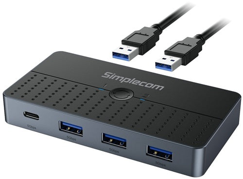 Simplecom KM320, 2-Way SuperSpeed USB Switch 4-Port Hub with USB-C USB 3.0, 5Gbps, 1 Year Warranty