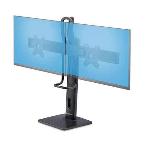 StarTech 2MC1S-MONITOR-STAND, Crossbar Dual Monitor Desk Stand For Double 27" Screens VESA Mount 75x75/100x100 Toolless Height Adjustment Up To 13.2lb (6kg) Per Display, 5 Year Warranty