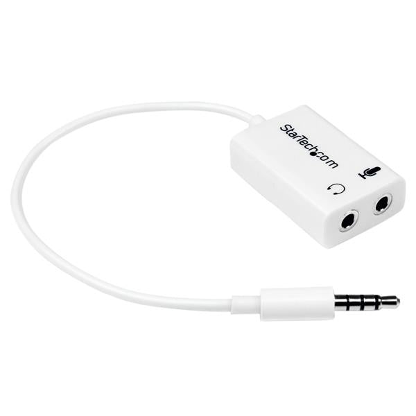 StarTech MUYHSMFFADW, 3.5mm 4 Position to 2x 3 Position 3.5mm Headset Splitter Adapter M/F - White - Headphone Microphone Splitter - 4 pin / 4 pole 3.5mm Splitter - iPhone Headset Splitter, 1 Year
