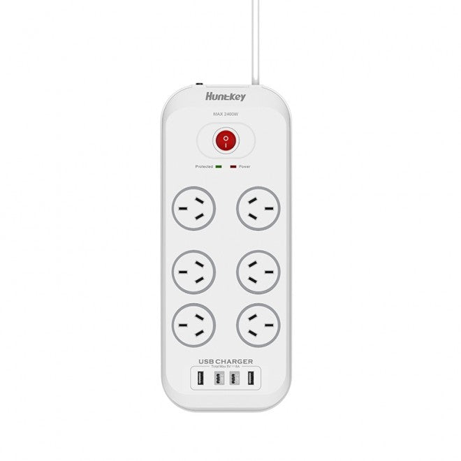 Huntkey PSUHUNSAC607C ,SAC607C 6 Outlets Surge Protector Powerboard, 1.2 Meter with 2x USB-A & 2x USB-C ,5V-6A,  1 Year Warranty