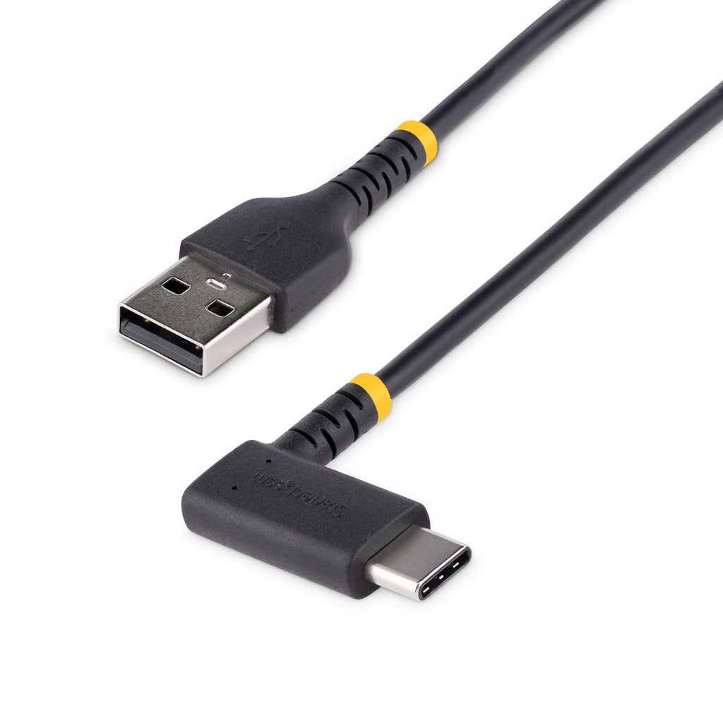 StarTech.com 1ft (30cm) USB-A to USB-C Fast Charging Cable, Rugged, Right-Angled, Charge & Sync, 3A, USB 2.0, TPE Jacket and Aramid Fiber - USB Charging Cord