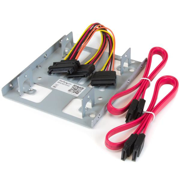 StarTech BRACKET25X2, Dual 2.5 SATA Hard Drive to 3.5 Bay Mounting Bracket - 2.5 to 3.5 Hard Drive Mounting Bracket with SATA Power and Data Cabling - HDD/SSD Mounting Bracket for 2.5in/3.5in Drives, 1 Year