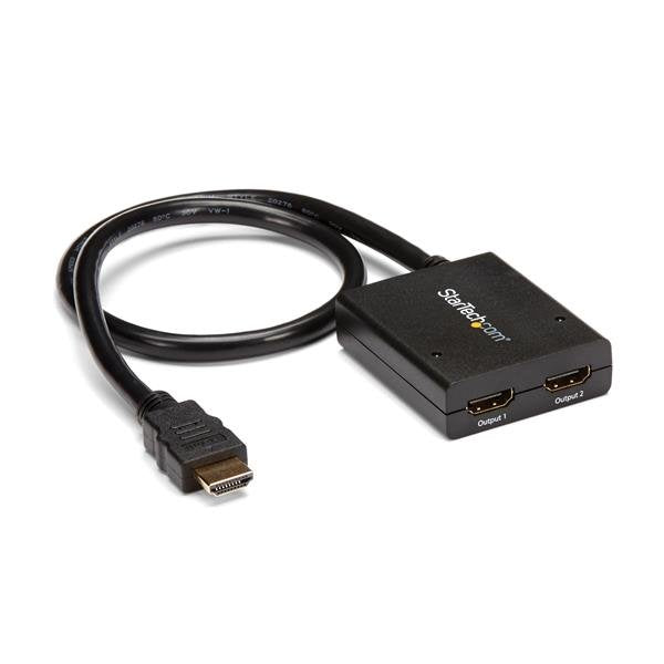 Startech ST122HD4KU, 4K HDMI 2 Port Video Splitter, 1x2 HDMI, USB or power Adapter, Black, 1 Year Warranty