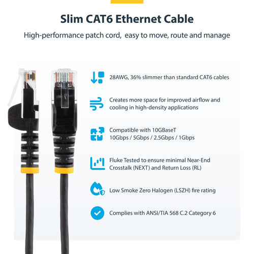 StarTech.com 2.5 m CAT6 Cable - Slim - Snagless RJ45 Connectors - Black