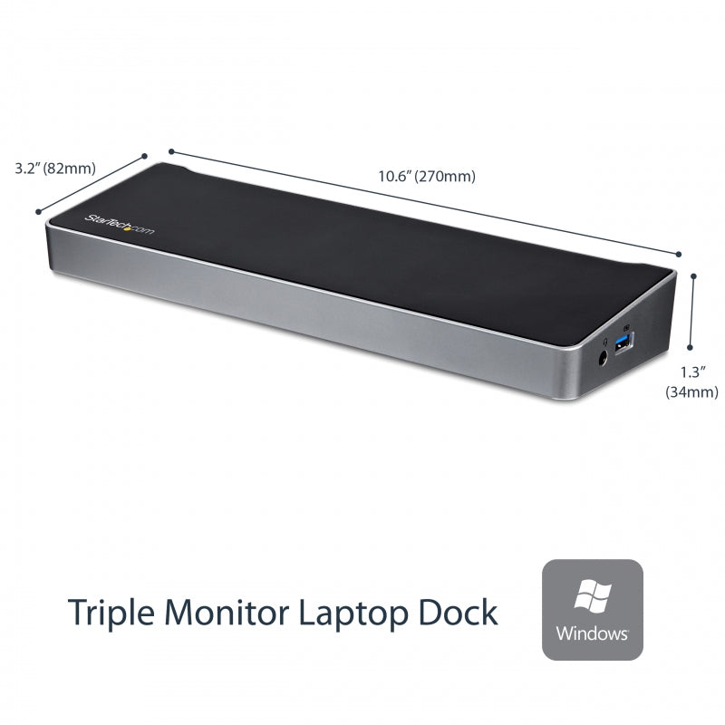 StarTech USB3DOCKH2DP, Triple-Video Docking Station for Laptops - USB 3.0 - Universal USB 3.0 Laptop Docking Station with 3 Video Outputs - 4K UltraHD Laptop Dock - Dual-Chipsets Support Three Monitors,Compatible with Windows 10, 8/8.1, 7 and Mac, 3 Years