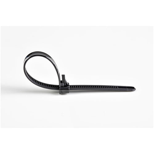 StarTech.com 8"(20cm) Reusable Cable Ties - 1/4"(7mm) wide, 1-7/8"(50mm) Bundle Dia. 50lb(22kg) Tensile Strength, Releasable Nylon Ties, Indoor/Outdoor, 94V-2/UL Listed, 100 Pack - Black - TAA