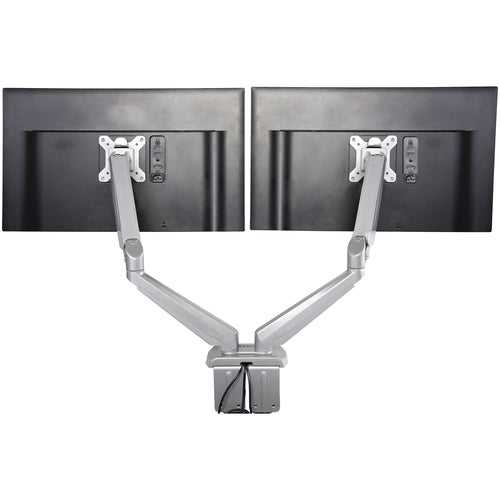 StarTech.com Desk Mount Dual Monitor Arm with USB & Audio, Desk Clamp VESA Mount for up to 32" (17.6lb/8kg) Displays, Ergonomic Full Motion Dual Monitor Arm - Silver