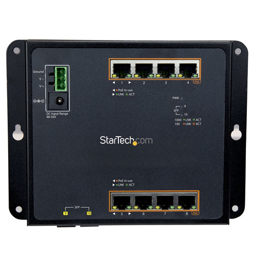 StarTech.com Industrial 8 Port Gigabit PoE+ Switch w/2 SFP MSA Slots - 30W - Layer/L2 Switch Hardened GbE Managed - Rugged High Power Gigabit Ethernet Network Switch IP-30/-40 C to 75 C - TAA