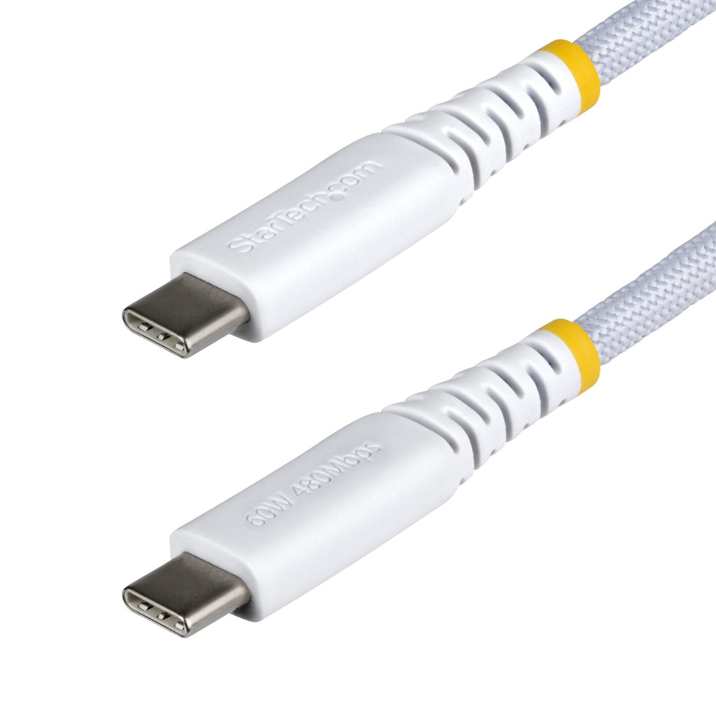 StarTech.com 3m (10ft) White USB-C Charging Cable, 60W (3A) PD, Dual-Layer Braided Nylon/TPE Jacket, Rugged USB C Charging Cord, USB 2.0 Laptop Charger Cable