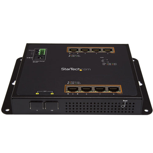 StarTech.com Industrial 8 Port Gigabit PoE+ Switch w/2 SFP MSA Slots - 30W - Layer/L2 Switch Hardened GbE Managed - Rugged High Power Gigabit Ethernet Network Switch IP-30/-40 C to 75 C - TAA