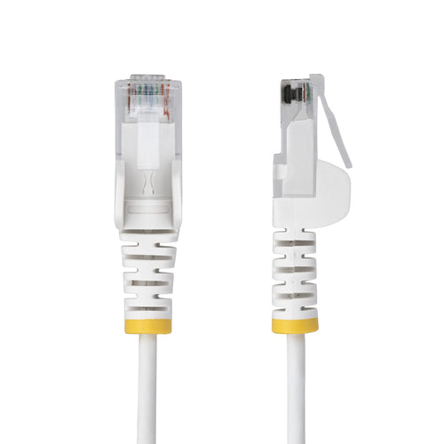 StarTech.com 25cm White Slim CAT6 Ethernet Cable, Snagless, 100W PoE, UTP, LSZH, 28AWG Pure Bare Copper Wire, Slim RJ45 Network Patch Cord w/Strain Reliefs, Individually Tested