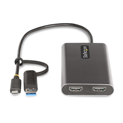 StarTech.com USB-C to Dual-HDMI Adapter - USB-C or A to 2x HDMI - 4K 60Hz - 100W Power Delivery Pass-Through - 1ft (30cm) Built-in Cable - USB to HDMI Multi-Monitor Converter for Laptop - TAA