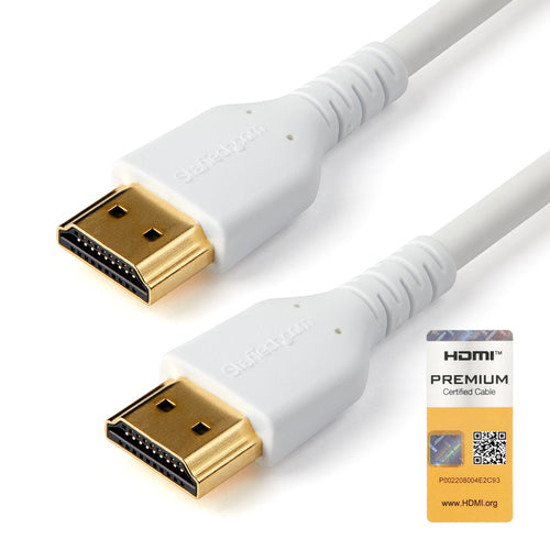 StarTech.com 3ft (1m) Slim HDMI Cable, Flexible Premium Certified HDMI 2.0 Cord with Ethernet, UHD 4K 60Hz HDR10, Durable Aramid Fiber Design with TPE Jacket, White