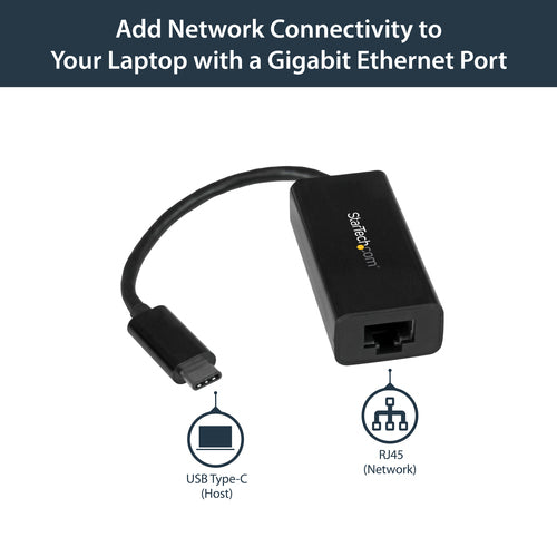 STARTECH USB-C 3.0 TO GbE ADAPTER, TB3 COMPATIBLE, 20CM, BLACK, 2YR