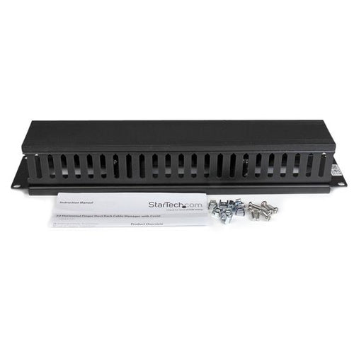 StarTech.com Horizontal 2U Server Rack Cable Management Finger Duct w/ Cover - 19" Network Rack Wire Duct Raceway Panel - Slotted Wire Duct