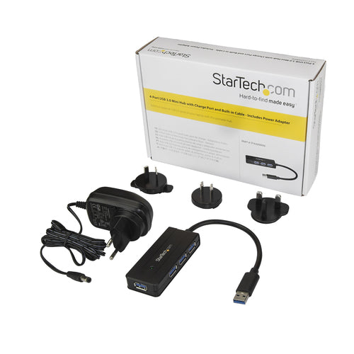 StarTech.com 4 Port USB 3.0 Hub (SuperSpeed 5Gbps) with Fast Charge – Portable USB 3.2 Gen1 Type-A Laptop/Desktop Hub - USB Bus Power or Self Powered for High Performance – Mini/Compact