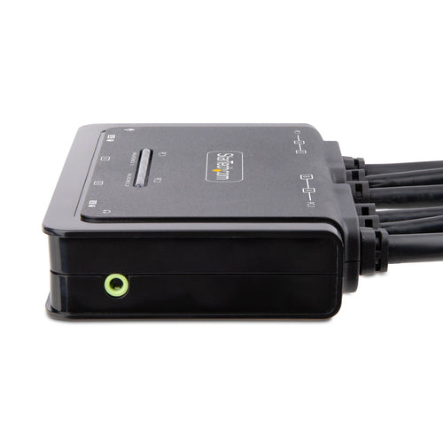 StarTech.com 2-Port Dual-Monitor DisplayPort Cable KVM Switch, 4K 60Hz, Compact KVM with 5ft/1.5m USB-A/DisplayPort/Audio Integrated Cables, Bus Powered - Remote Push Button/Hotkey Switching