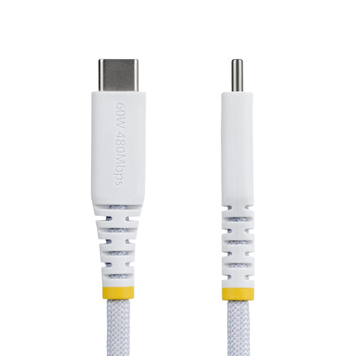 StarTech.com 30cm (1ft) White USB-C Charging Cable, 60W (3A) PD, Dual-Layer Braided Nylon/TPE Jacket, Rugged USB C Charging Cord, USB 2.0 Laptop Charger Cable
