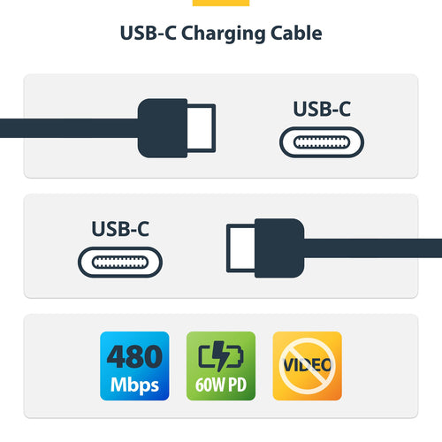 StarTech.com 1m (3ft) White USB-C Charging Cable, 60W (3A) PD, Dual-Layer Braided Nylon/TPE Jacket, Rugged USB C Charging Cord, USB 2.0 Laptop Charger Cable