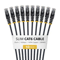 StarTech.com 25cm Black Slim CAT6 Cable, 10 Pack, Snagless, 100W PoE, UTP, LSZH, 28AWG Pure Bare Copper Wire, Slim RJ45 Network Patch Cord w/Strain Reliefs, Individually Tested