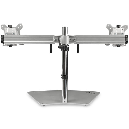 StarTech.com Dual Monitor Stand - Ergonomic Free Standing Dual Monitor Desktop Stand for two 24" (17.6lb/8kg) VESA Mount Displays - Synchronized Height Adjustable - Double Monitor Pole Mount - Silver