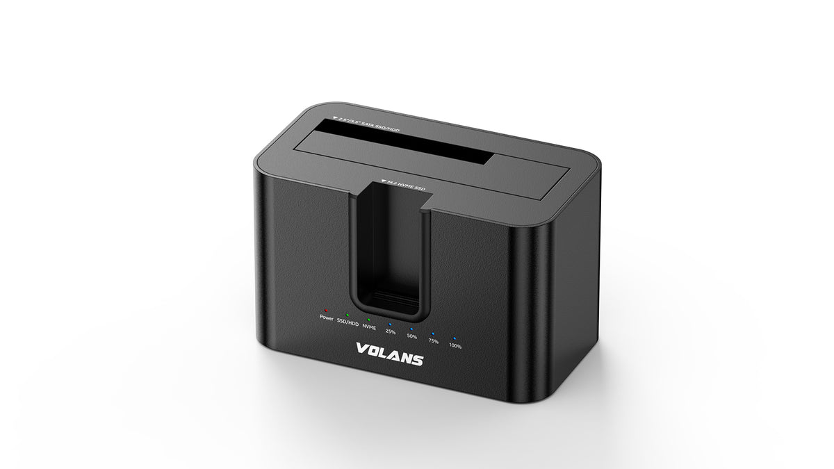 VOLANS VL-DS50 Dual Bay USB-C Aluminium Docking Station for 2.5″/3.5″ HDD + M.2 SSD with Clone , 1 Year Warranty